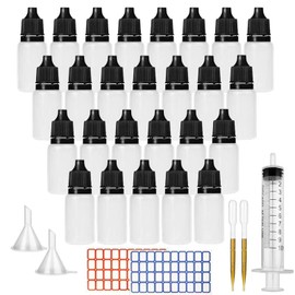 DONQL 10ml Dropper Bottle Small Plastic Bottles Liquid Container Dropper Bottles with 2Set Sticker and 2Piece Funnel and 2Piece Tube and 1 Syringe (26 PCS)