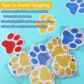 Duraaamo 8 Packs Dog Party Banner Decorations red blue Paw Print Paper Garland Dog Birthday Paper Hanging Cutouts Colorful Paw Banners for Lets Pawty Pet Birthday Party Supplies Decor (Bright Paws)