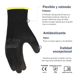 EXBRIECO, 12 Pairs Protective Gloves, Work Gloves, EPI, Nylon and Polyurethane, Breathable, Anti-tear, Durable, Lightweight, Abrasion Resistant for Gardening, Repairs.