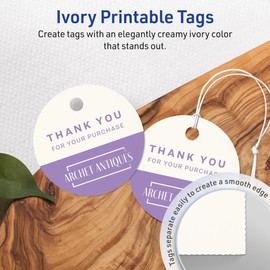 Avery Printable Round Tags with Sure Feed Technology, 2" Diameter, Matte Ivory Cardstock, Print-to-the-Edge, Laser/Inkjet, 120 Total, Great for Custom Gift Tags and Branding Tags