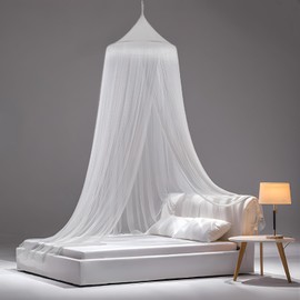 Moskitonetz Bett für Doppelbett Einzelbett Moskitonetz Bett Baldachin 250x1100x60cm Moskitonetz Outdoor mit Häkchen Großes Moskitonetz für Zuhause Reise Outdoor(Weiß)