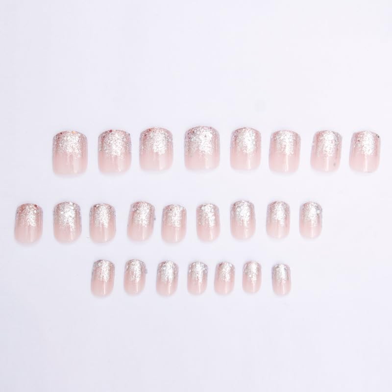 JUSTOTRY Pack of 24 Silver Glitter Nails for Sticking, Short,