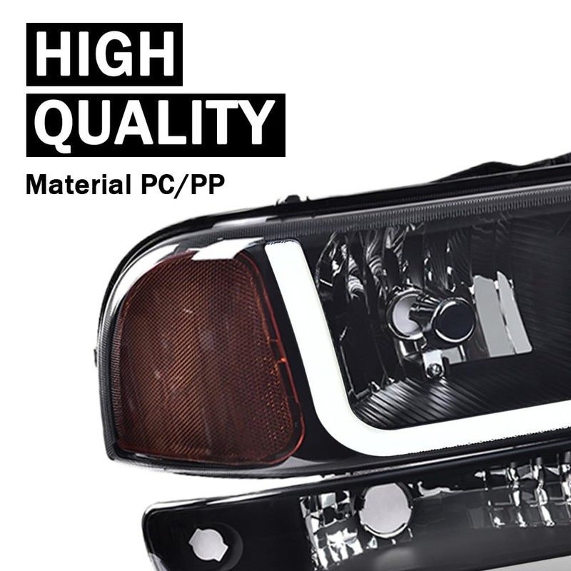G-PLUS LED DRL Headlights Assembly, Compatible with 1999-2007 GMC Sierra