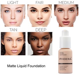 PHOERA Face Foundation,Liquid Foundation,Foundation Full Coverage,Long Lasting Perfect 30ml Matte Oil-Control Concealer 6 Colors Optional,Great Choice and Gift (#104 Buff Beige, 30ml)