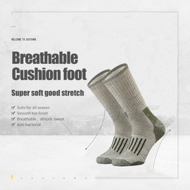 SOX TOWN Men's Merino Wool Moisture Wicking Outdoor Hiking Heavy Cushion Crew Socks(Green XL)