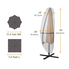 Outdoor Patio Umbrella Cover Waterproof Heavy Duty,Cantilever Umbrella Covers Fits Solar Parasol Cover,7.5 - 11.5 FT Umbrellas (Black)