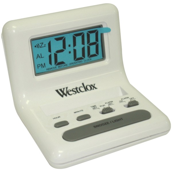 Westclox 47539 White LCD Alarm Clock with Light On Demand,