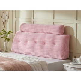 AmyWtb Headboard Wedge Pillow + A Long Neck Roll Pillow Body Pillow，Large Headboard Pillow with Removable Cover (Pink, Queen：59x8x20 inches)