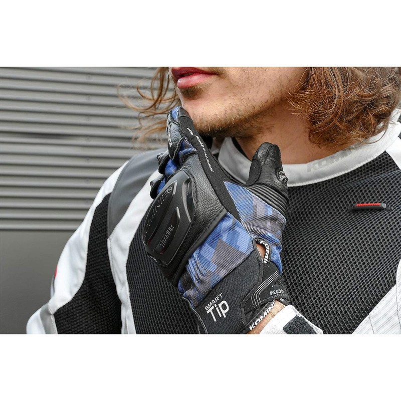 Komine GK-214 1166 Titanium Mesh Gloves for Bikes, Plaid Navy,