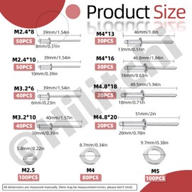 Hilitchi 560Pcs 8 Sizes Pop Rivets Assortment Kit with Washers, 3/32" 1/8" 5/32" 3/16" Aluminum Rivets Assorted Large Flange Blind Rivets with Case for Metal Furniture Vehicles(Silver)