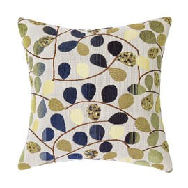 CaliTime Throw Pillow Covers Luxury Chenille Cute Leaves Decorative Cushion Case Shell for Couch Sofa Home 16 X 16 Inches Ecru Blue