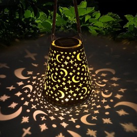 OMRAYTU Hanging Solar Lanterns Outdoor Waterproof Star Moon Solar Lights Metal Outdoor Decor, LED Decorative Solar Garden Lights for Garden, Backyard, Tree, Porch(1 Pack)