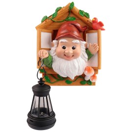 Solar Powered Gnome in Tree House Resin Sculpture with Hanging Lantern, Outdoor Garden Decor, Magical Night Light for YardColor: As picture, Size: One Size