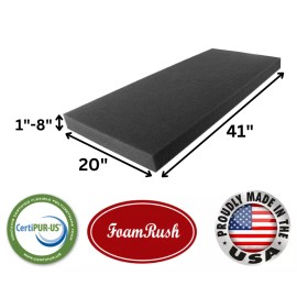 FoamRush 20" x 41" Charcoal High Density Upholstery Foam Seat Cushion USA - 5" x 20" x 41" Charcoal