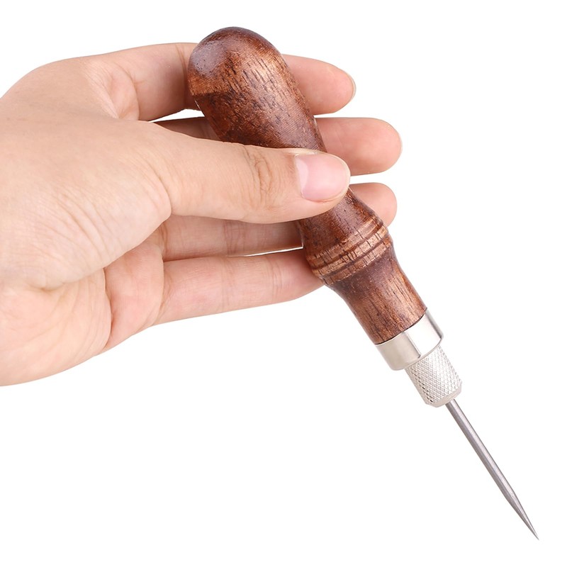4-in-1 Diamond Awl with Wooden Handle, Leather Sewing Awl Tool