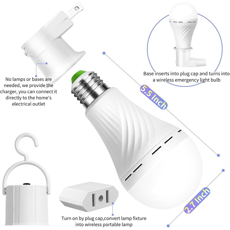 Emergency Rechargeable Light Bulbs, Battery Powered LED Light Bulb Daylight