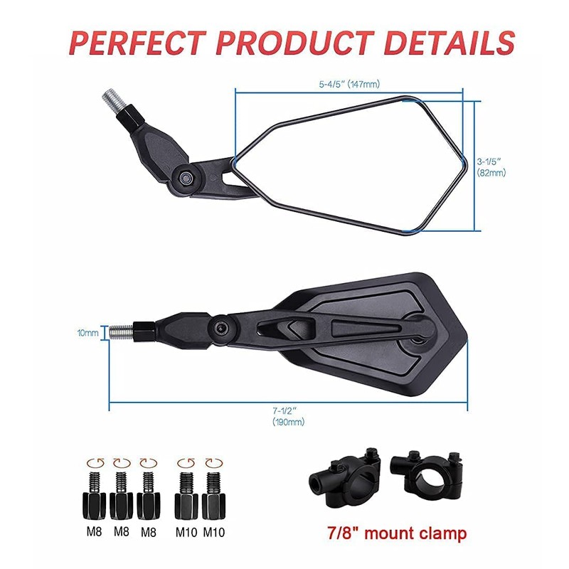 DREAMIZER Balck 8mm 10mm Motorcycle Rear View Mirrors for Handlebars