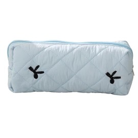 Carry bloom Estuche para lápices estético para niñas, estuche con cremallera para bolígrafos, suministros escolares, bolsa de maquillaje (lazo azul)