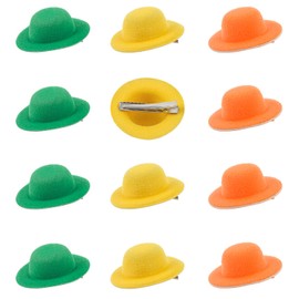 ASUNFO 12 Pcs Mini Felt Top Hats Hair Clips Tiny Fascinator Hats Hat Tea Party Formal Top Hats Clip Hair Accessories for Women Yellow&Green&Orange 2.28 Inch