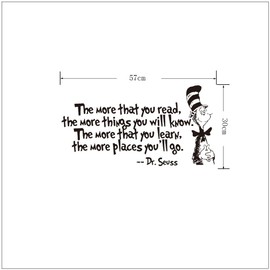 Amaonm Removable Vinyl Black Dr Seuss The More That You Read, The More Things You Will Know Inspirational Education Wall Decals Stickers Decor for Kids Bedroom Living Room Classroom Offices (12"x22")
