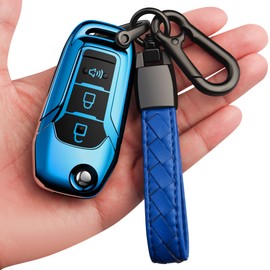 Sindeda for Ford Key Fob Cover with Keychain Soft Full Protection Key Shell Key Case Compatible with Ford F150 F250 F350 F450 F550 Explorer Ranger Escape Key Fob Shell (Blue)