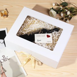 PLINJOY White Extra Large Gift Box for Presents with Ribbon 16.5x13x5.3 Inches Clear Gift Box with Window Magnetic Closure Gift Boxes with Lids