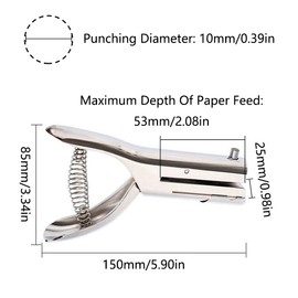 Handlocher, 10 mm, Metall, Einzelloch, Papierstanzer, robuste Lochzange für Bastelarbeiten, Scrapbooking, Grußkarten, Geschenkanhänger