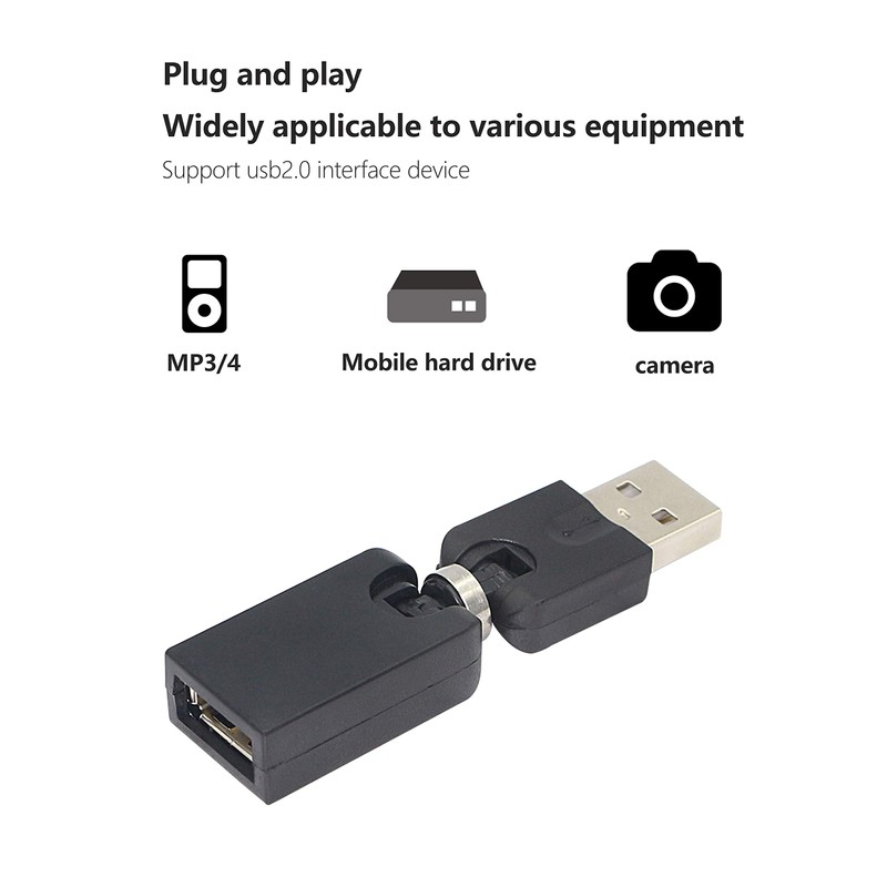 GELRHONR USB 2.0 to USB Female 90 Degree Adapter, Rotating