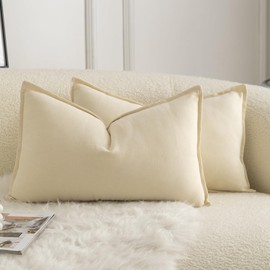 Mandioo Set of 2 Neutral Cotton Cushion Covers, 40 x 60 cm, Decorative Cushion Covers, Boho Sofa Cushion, Decorative Cushion Cover for Sofa, Couch, Living Room, Bedroom, Beige