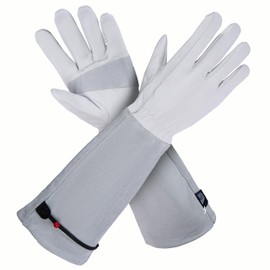 LAUTER SCHUTZ ® Thorn-proof cowhide leather gloves with back seam for freedom of movement and comfort (M, white)
