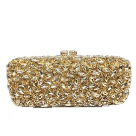 Boutique De FGG Women Golden Crystal Clutch Bag Minaudiere Box Handbag Party Prom Rhinestone Clutch Purse Wedding Bag, Mini