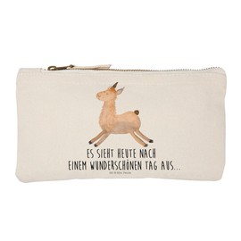 Mr. & Mrs. Panda Size S Small Make-Up Bag Llama Jumping - Gift, Makeup, Girlfriend, Cosmetic Bag, XXL, Alpaca, Exam, Pencil Case, White, Hand Drawn