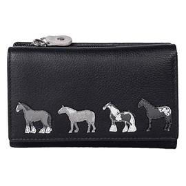 Mala Leather Best Friends Horses Tri Fold Purse RFID 3511-65 (Black)