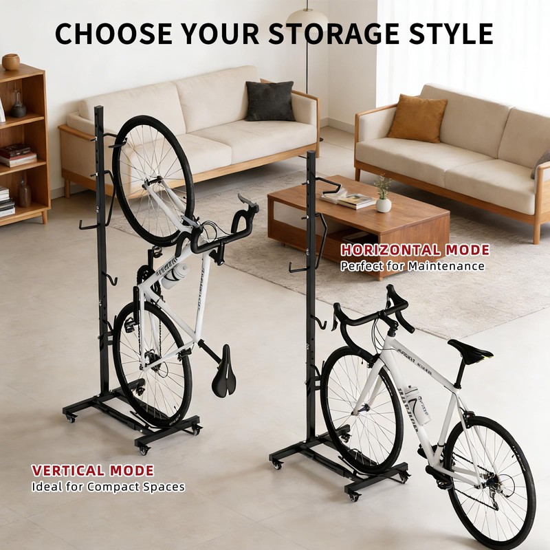 Vertical Bike Stand with Wheels, Fits 22"-29" Bikes, Tires up