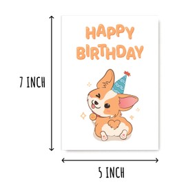 BNJDesigns Corgi Birthday Card - Cute Corgi Greeting Card - 5x7 inches - Whimsical Style - Blank Inside - Includes Envelope