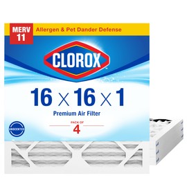 Clorox 16x16x1 Air Filter, MERV 11 Pleated HVAC AC Furnace Air Filters for Dust, Pollen and Pet Dander, MPR 1000 & FPR 7 – Pack of 4