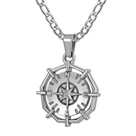 murtoo Women's Necklace with Compass Pendant for Women, Silver Vintage Gold Stainless Steel Necklace, Crystal Necklace Gift Ideas for Women, Stainless Steel