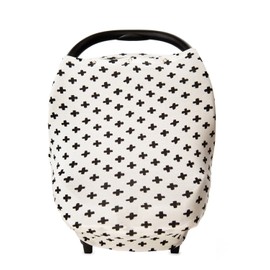 Stretchy Baby Car Seat Cover Canopy with Snaps Multi-use Nursing, Shopping Cart, & High Chair Cover 4 in 1 Design "Cross" Super Soft, Breathable Fabric Baby Shower Gift