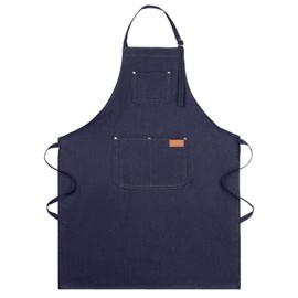 Hariendny Canvas Jeans Apron Women Men Denim Apron with Pocket Waterproof Oil Resistant Work Apron Adjustable Apron for Kitchen Barber Gardener Painter Cafés (Blue)