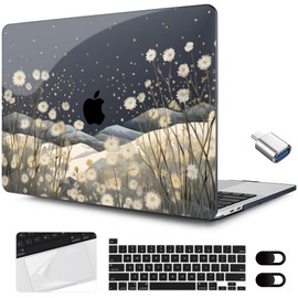 MEEgoodo for MacBook Pro Case 13 inch 2022 2021 2020 A2338 M2/M1 A2251 A2289 with Touch ID,Clear Laptop Hard Shell Cases with Keyboard Webcam Cover & Trackpad Film & Type C Adapter, Starry wildflowers