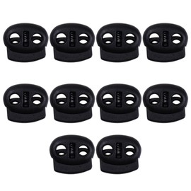 LuenHego Toggles for Drawstrings, 10 Pieces Plastic Spring Cord Locks Dual Holes Round Cord Stoppers Toggle Stopper Sliders for Drawstrings, Shoelaces, Clothes, Hats, Bags, Paracord, Black, 19 * 17mm