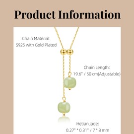 LOOYUUPEE Natural Hetian Jade Necklaces for Women, Dainty Choker Charm Jade Pendant for Women, Lucky Green Jade Jewelry Chain for Women Love Adjustable Necklace (925 Sterling Silver with Gold Plated)