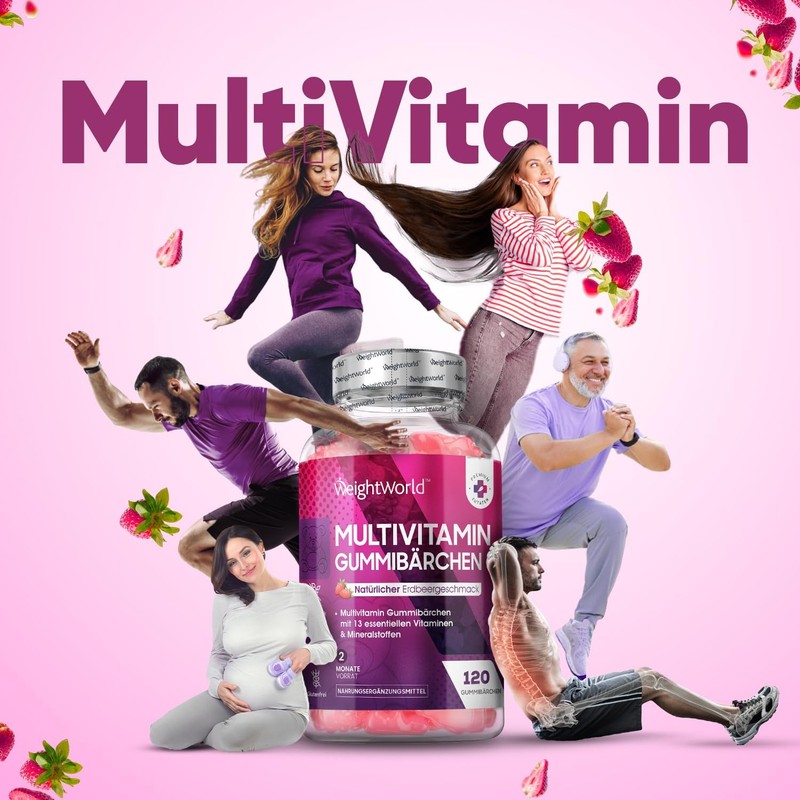 Multivitamin Gummy Bears, 120 Count, 14 Vitamins & Minerals, Strawberry