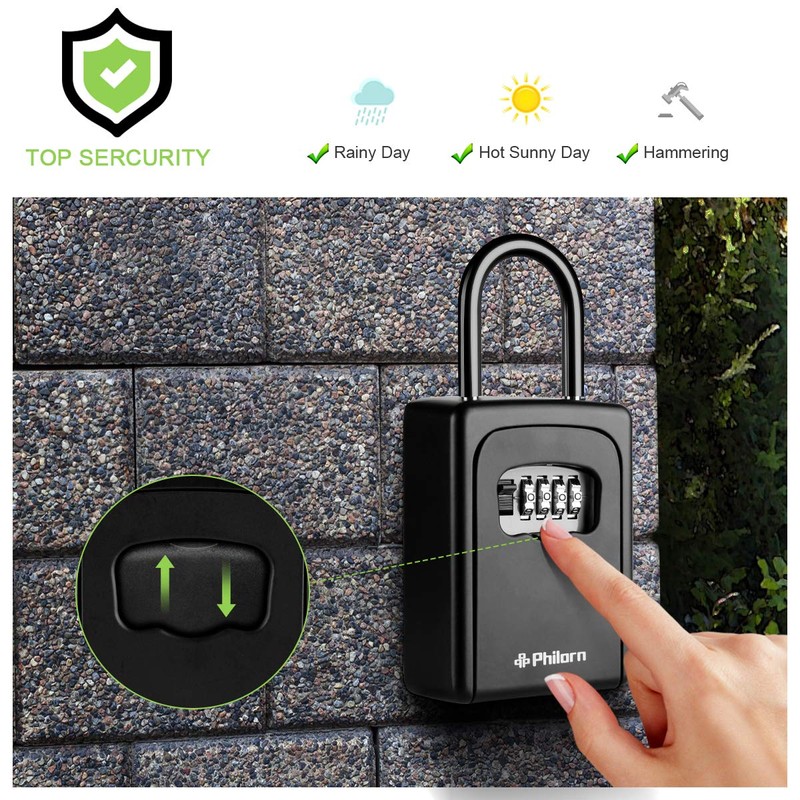 Philorn Key Lock Box with Shackle Portable Key Safe with