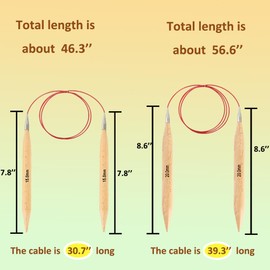 Yarniss Large Circular Knitting Needles 15mm & 20mm, Beech Wood Knitting Needles with Cable 32” for Chunky Yarn