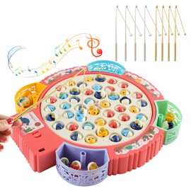 Aischens Fishing Game Fish Fishing Game Toy with 55 Fish and 8 Children's Fishing Spinning Fishing Toy with Music Children, Magnetic Fishing Game from 3 4 5 6 Years Girls Boys Gifts