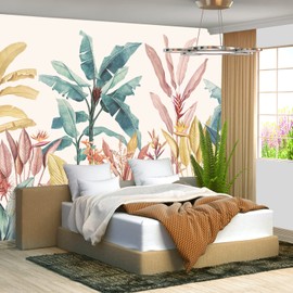 Fightal - tropical botanical banana leaf wallpaper green plant floral large wall mural for living room bedroom (papel tapiz para pared de habitacion) 151"x105" (Not Peel and Stick)