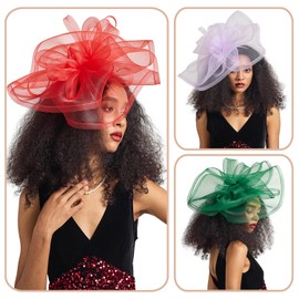 LATIMOON Fascinators for Women, Feather Flower Hair Clip Brooch Wedding Kentucky Tea Party Hat Derby Race Headwear(Red