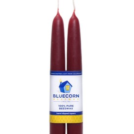 Bluecorn Beeswax 100% Pure Beeswax Tapers (2 Tapers) (Red, 12")