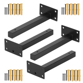 HSEAMALL Pack of 4 Shelf Brackets, Black Shelf Brackets, Wall Shelf Brackets, Heavy Duty Floating Shelf Brackets, Metal Shelf Brackets, 20 mm Thick, Load Capacity: 40-60 kg (20 cm Long)